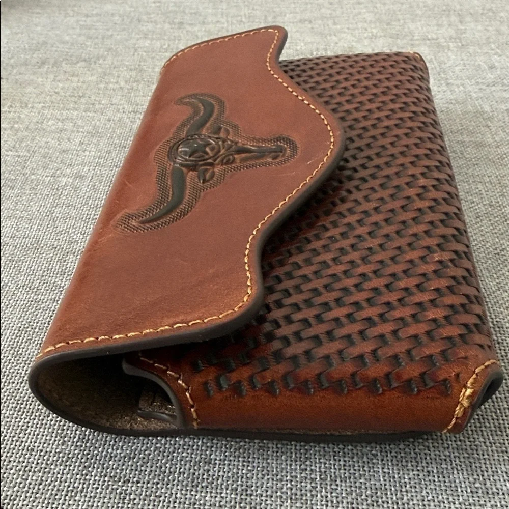 Brown Leather belt phone case with Bull Design
